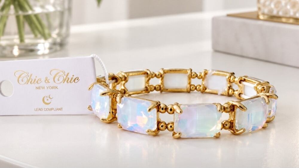 Chic & Chic Gold White AB Stone Stretch Bracelet New